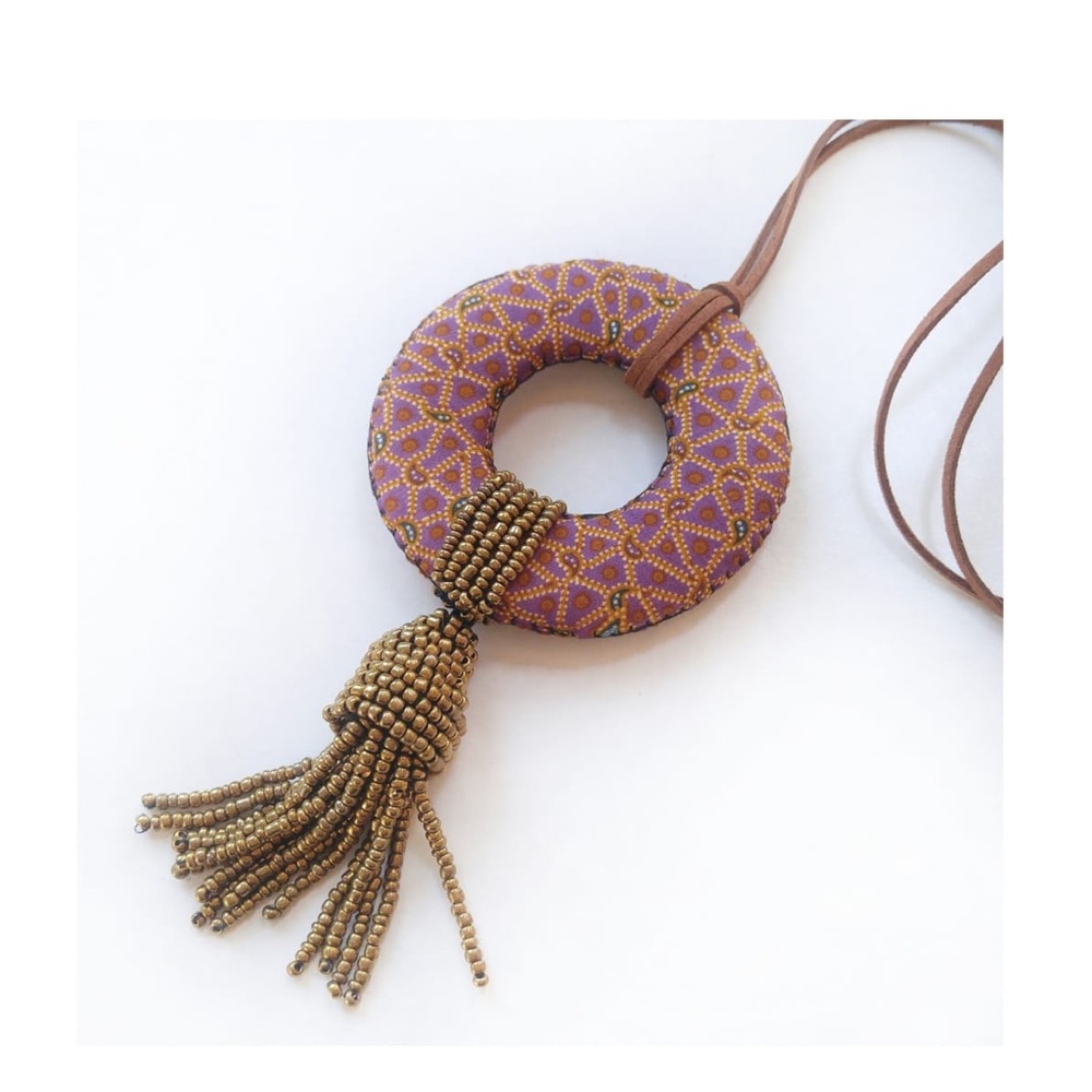 NWT Handmade Batik Donut Tassel Necklace